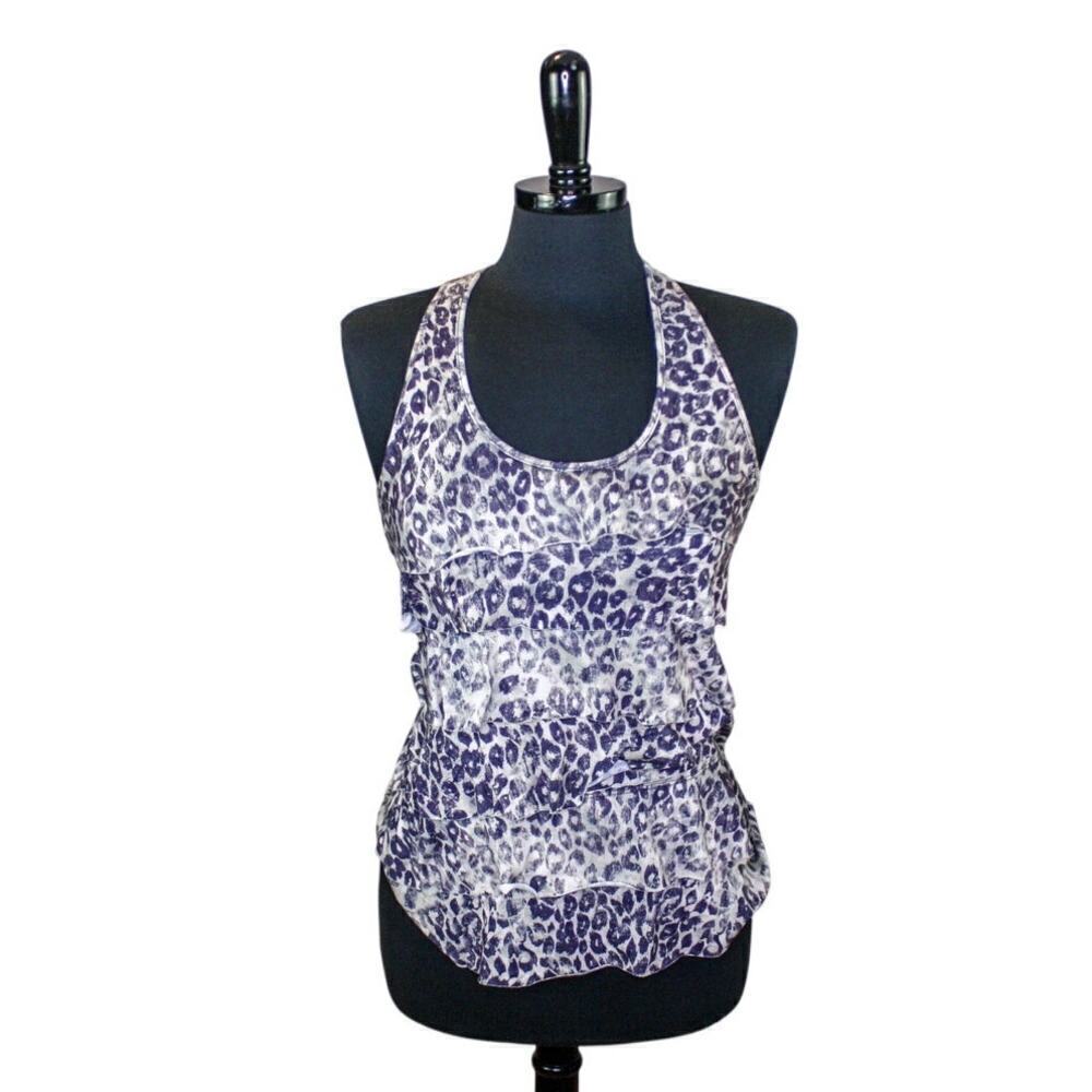 Mudd Leopard Print Tiered Ruffle Racerback Tank Top Y2K 2000s Size M